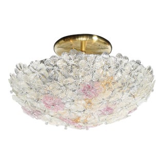 Mid-Century Hand-Blown Rose Murano Glass Florets Chandelier Attributed to Barovier & Toso For Sale