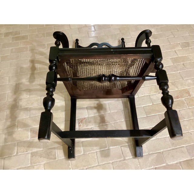 This Antique Art Nouveau Ladderback Black Dining Side Desk Hall Chair with a Cane Seat stands at 41 inches tall, making it...