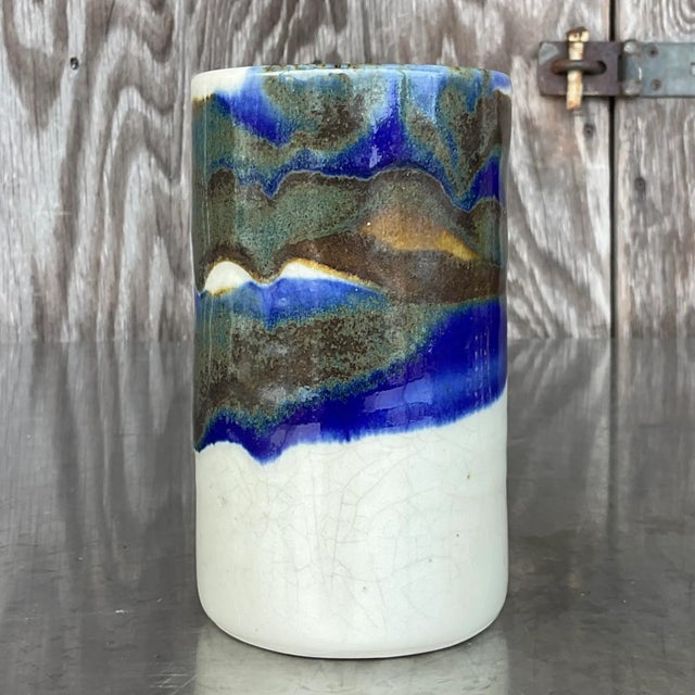 Boho Chic Vintage Boho Signed Studio Pottery Vase For Sale - Image 3 of 7
