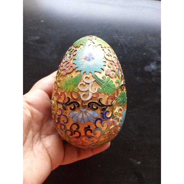 Asian 1970s Brass Enamel Cloisonne Egg Figurine For Sale - Image 3 of 6