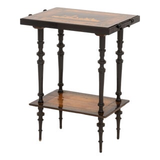 Italian Two-Tier Marquetry Ebonized Games Table, 19th Century For Sale