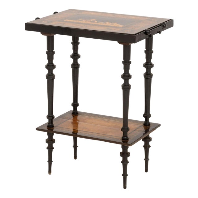 Italian Two-Tier Marquetry Ebonized Games Table, 19th Century For Sale