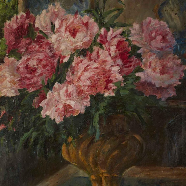 Still Life of Peonies, Airoldi, 1924. Oil on canvas, depicting a floral composition of pink peonies in a vase, signed and...