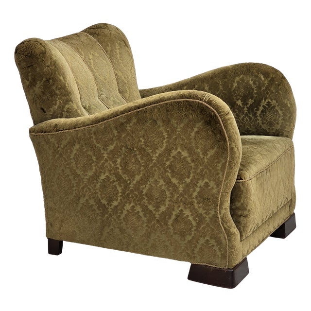 Danish Relax Chair in Furniture Velour and Oak Wood, 1950s For Sale