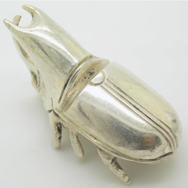 Vintage Italian Handmade Genuine Silver 1940s 1950s Rare and Heavy Hercules Beetle Figurine For Sale - Image 9 of 15