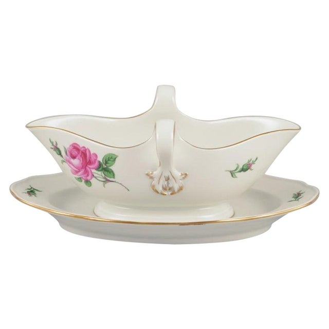 Sauce Boat on Stand with Motif of Pink Rose, Meissen, Germany, 1920s For Sale - Image 6 of 6