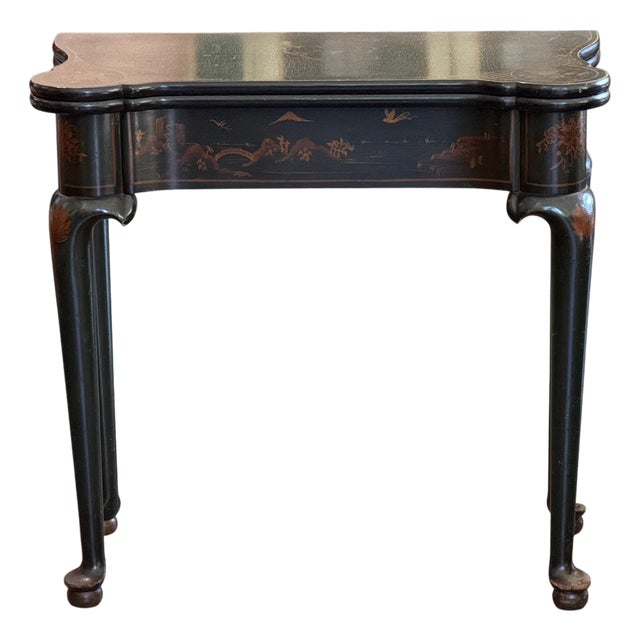 19th Century English Green Lacquer Chinoiserie Flip-Top Game Table For Sale