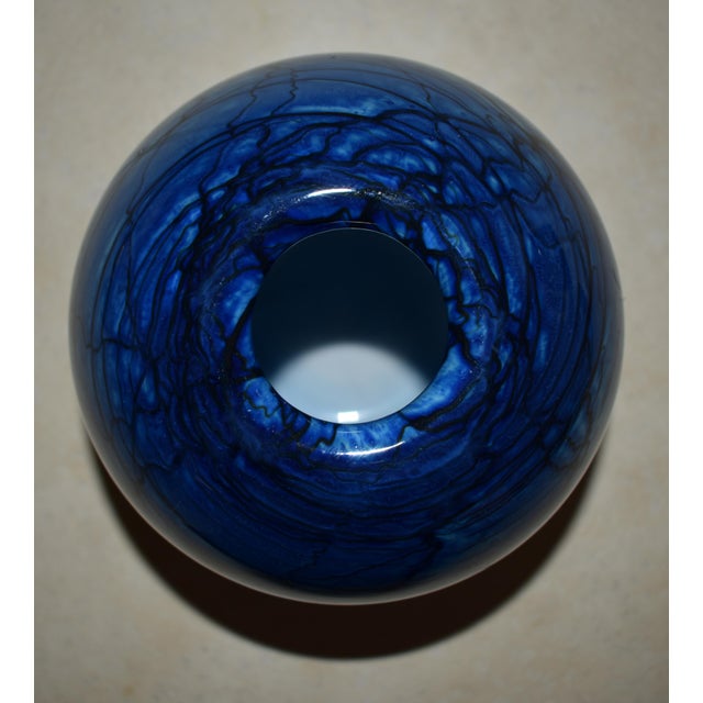 1980 Nourot Art Glass Studio Blue Sphere Vase, Signed Dll David Lindsay