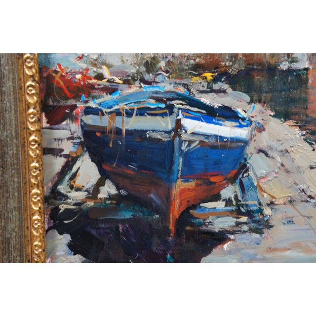 Mid 20th Century Andrea Patrisi Posillipo Naples Nautical Harbour Boat Oil Painting on Board 37" For Sale - Image 5 of 12