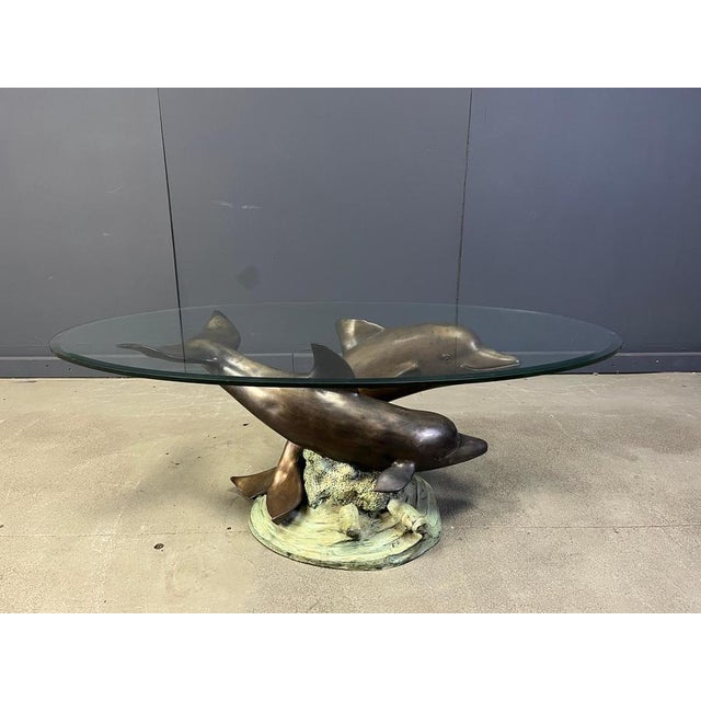 Hollywood Regency Bronze Dolphin Coffee Table by C. Caudion, 1960s For Sale - Image 3 of 17