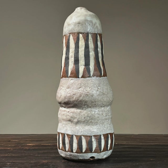 Mid-Century Modern Vintage Modernist Shino Glazed Hand Painted Ceramic Vessel For Sale - Image 3 of 10