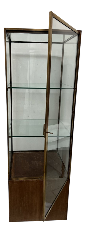 Brass Shop Display Case on Oak Cabinet, 20th Century