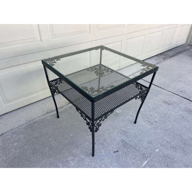 Late 20th Century Vintage Woodard Orleans Wrought Iron Glass Top Coffee Table and End Table, a Set of 2 For Sale - Image 5 of 11