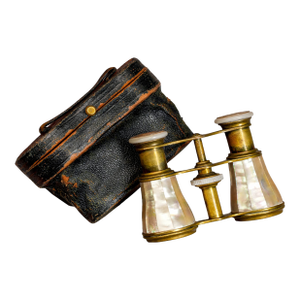 Fantastic Lively Mother of Pearl Duval Paris Antique French Opera Glasses With Leather Case Home Decor Prop