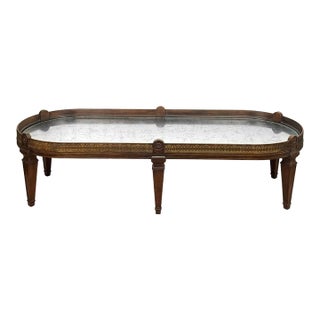 Vintage Neoclassical Mahogany Mirrored Oval Surtout De Coffee Table For Sale