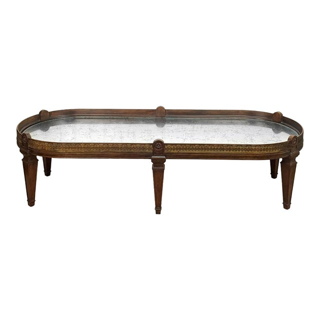 Vintage Neoclassical Mahogany Mirrored Oval Surtout De Coffee Table For Sale