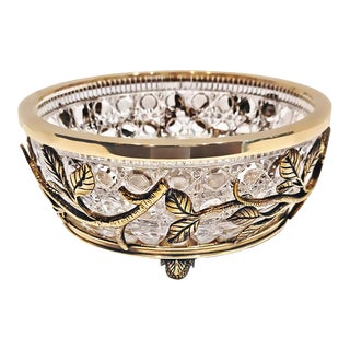 Cut Crystal and Ornate Brass Footed Dish by Decorative Crafts For Sale