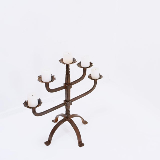 Rustic Wrought Iron 5-Branch Candelabra, 1950s For Sale - Image 10 of 14