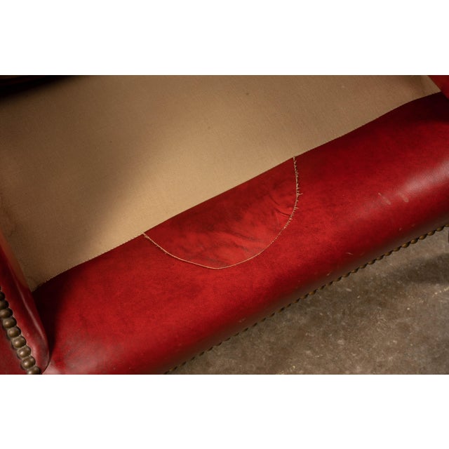 Mid 20th Century Antique Tufted Leather Armchair and Ottoman Set For Sale - Image 5 of 9