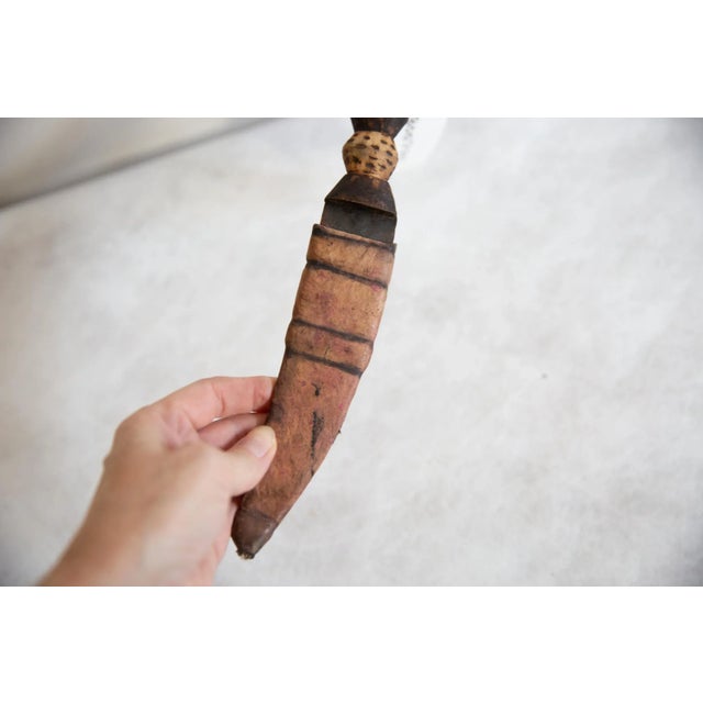 Vintage African Cheetah Design Wooden Handle Sheathed Dagger For Sale - Image 4 of 7
