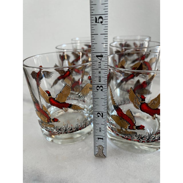 Glass Mid-Century Modern Gold Pheasant Hunting Glasses - Set of 6 For Sale - Image 7 of 7