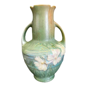 1939 Roseville "Cosmos" Art Deco, Pastel Green Art Pottery Vase, #946-6