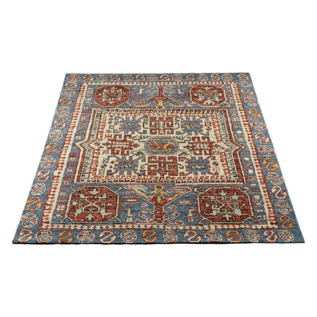 2010s Rug & Kilim’s Caucasian Style Square Rug in Blue With Geometric Medallions For Sale - Image 5 of 8