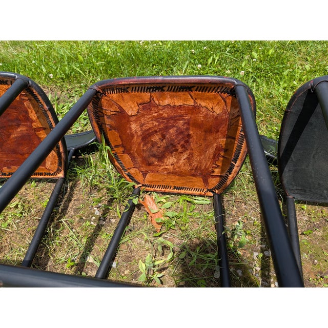 Vintage Set of 6 Black Leather Seats Bar Stools 1970s Mid Century Modern For Sale - Image 10 of 18