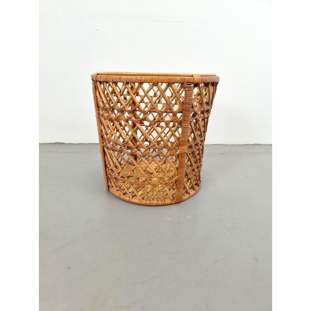 Wood Vintage Handwoven Bamboo and Rattan Basket, 1950s For Sale - Image 7 of 7