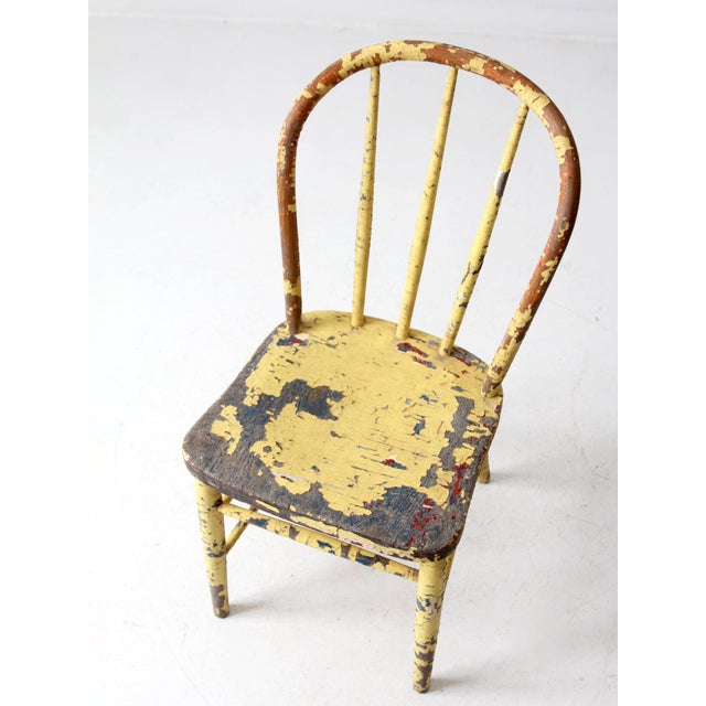 Early 20th Century Antique Chippy Paint Spindle Back Chair For Sale - Image 5 of 12