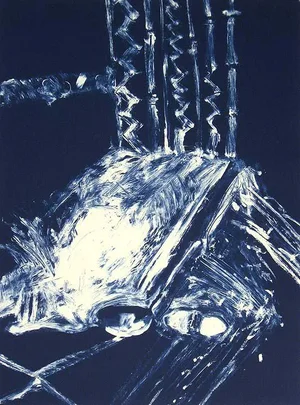 1970s Fritz Scholder "Blue Altar" Hand Signed Cyanotype Cliche-Verre Print