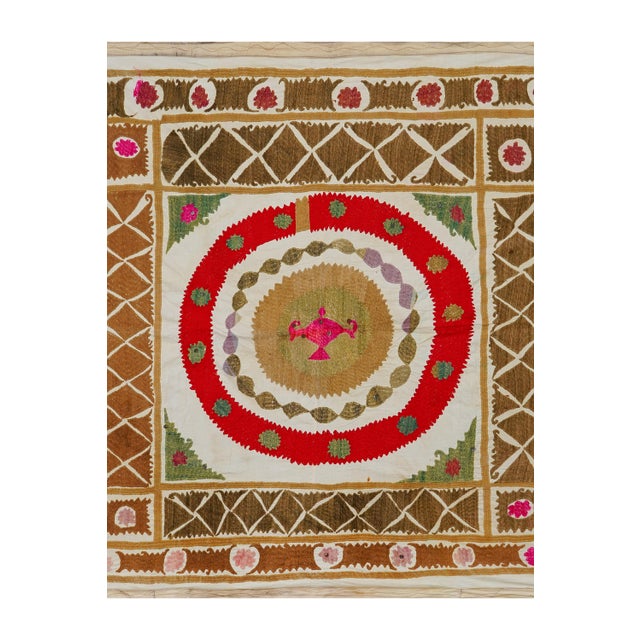 Vintage Suzani from Samarkand, circa 1900s. Dimension; 49'' x 53" inches / 125 x 135 cm / 4'1'' x 4'4'' Material: 100%...