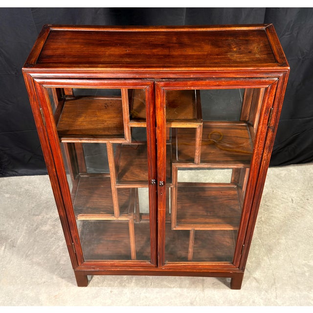 Vintage Chinese Rosewood Two Door Glass Curio Cabinet / Vitrine Etagere For Sale In Providence - Image 6 of 14