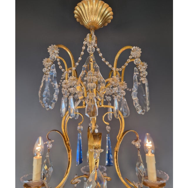 Vintage Venetian Rococo Style Crystal Chandelier Cobalt Blue and Clear Crystals For Sale - Image 12 of 12