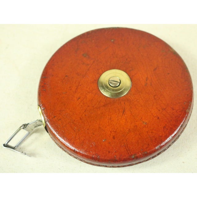 Early 20th Century Early 20th Century English Brass Bound Leather Measuring Tape For Sale - Image 5 of 5