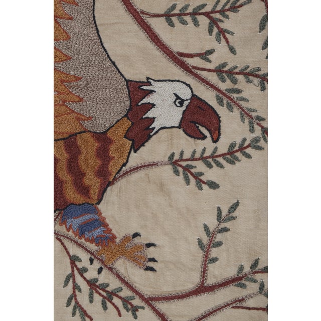 Silk Suzani Hawk Tapestry on the Branch For Sale - Image 9 of 12