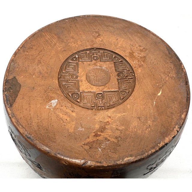 Vintage Yixing Zisha Clay Tea Caddy - Carved Immortals Motif For Sale - Image 12 of 13