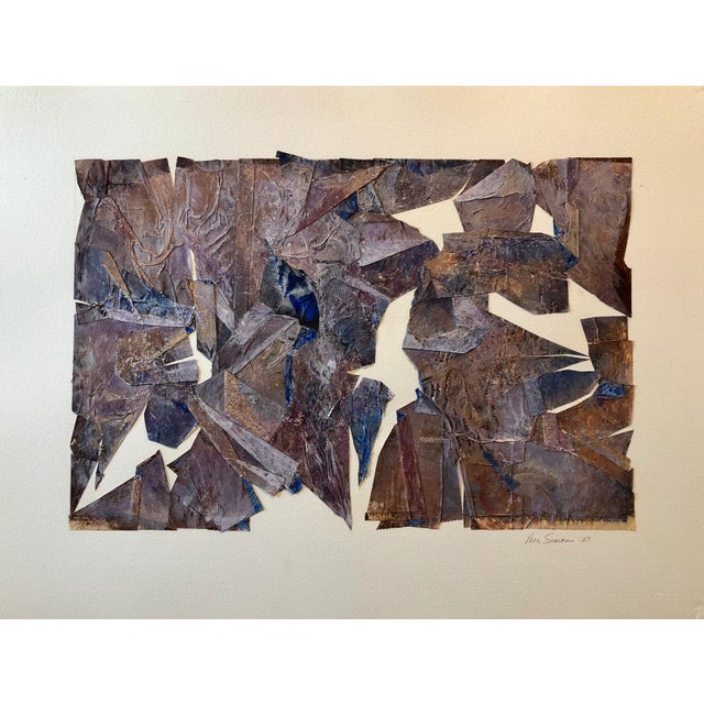 This is an Abstract Expressionist torn and folded paper painted collage. The paper is metallised through some process....
