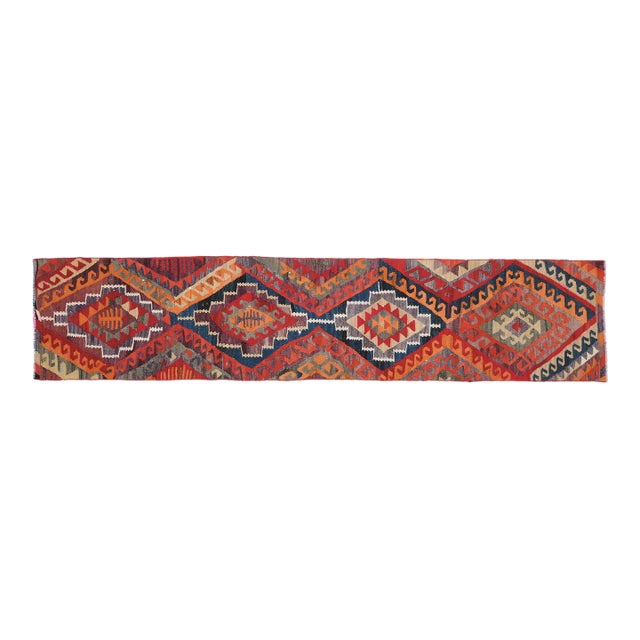 Colorful Orange Turkish Vintage Oushak Handmade Wool Runner Rug For Sale