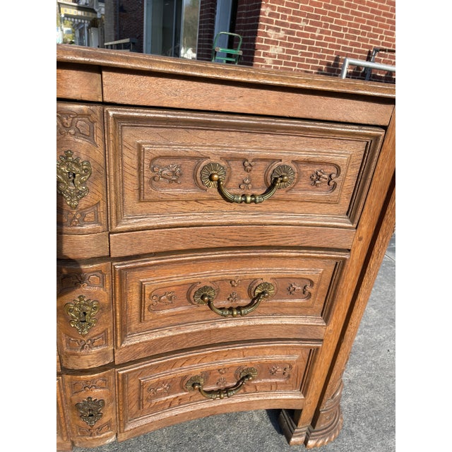Mid 19th Century 19th Century Carved Bell Flower European 3 Draw Chest Commode Dresser Brass Pull For Sale - Image 5 of 12