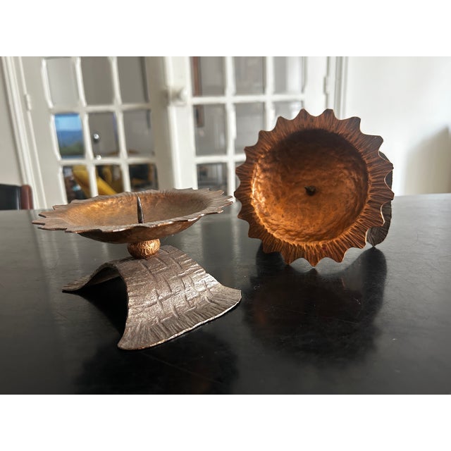 Mid-Century Modern Brutalist Candlesticks in Wrought Iron and Copper, 1970s, Set of 2 For Sale - Image 3 of 15