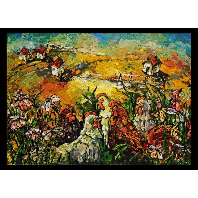 Impressionist Maya Eventov "Untitled" Rooster Original Acrylic on Canvas H.Signed For Sale - Image 3 of 14