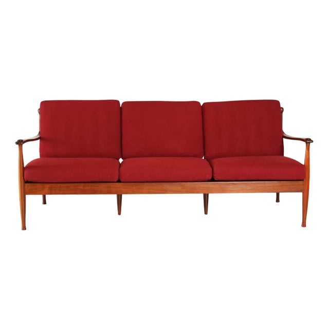 Mid-Century Danish Rosewood 3-Seater Sofa with Red Wool Upholstery, 1960s For Sale