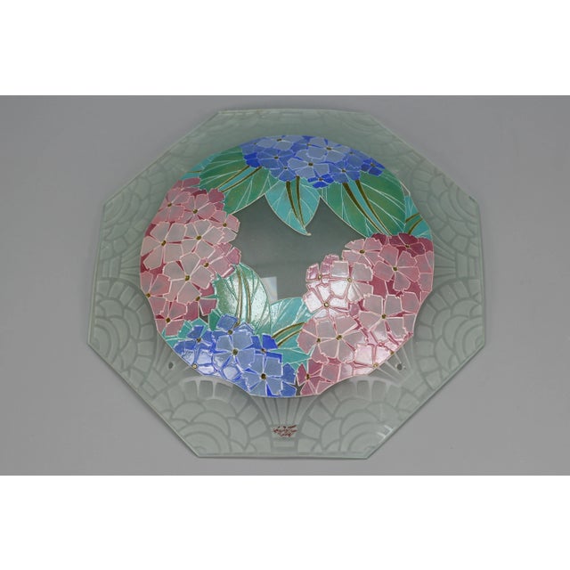 Art Deco Enameled Glass Four-Light Pendant Chandelier from Loys Lucha, 1930s For Sale - Image 16 of 18