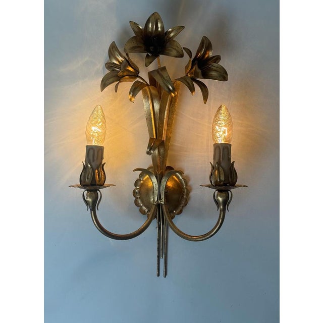Italian Hollywood Regency Gilt Lily Sconces by Passeri, 1980s, Set of 2 For Sale - Image 9 of 14