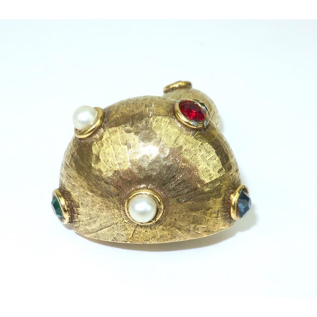 Jeanne Jewelry Gold Plated Bejeweled Mushroom Brooch, 1960's For Sale In Atlanta - Image 6 of 14
