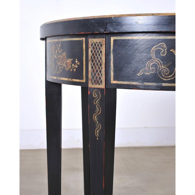 Pair of Regency Style Chinoiserie Decorated Demilune Consoles For Sale - Image 13 of 18