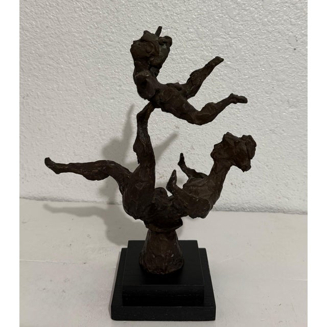 Metal Chaim Gross, Chaim Gross Mid Century Mod Bronze Sculpture Balancing WPA Artist Mom and Child, 1969 For Sale - Image 7 of 17