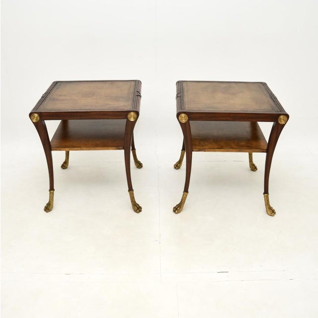 Regency Leather Top Side Tables, 1950s, Set of 2 For Sale - Image 4 of 11