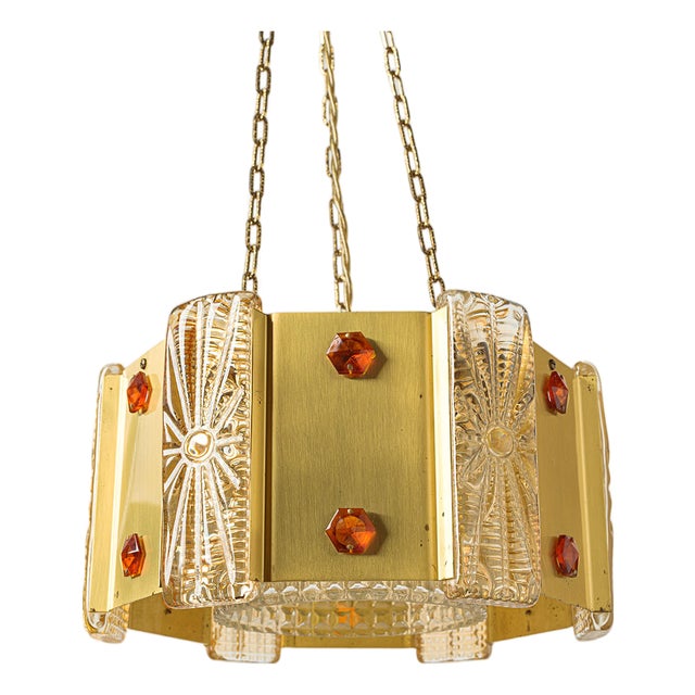 Aladdin Lamp in Glass Blocks and Brass Elements from Vitrika, 1960s For Sale